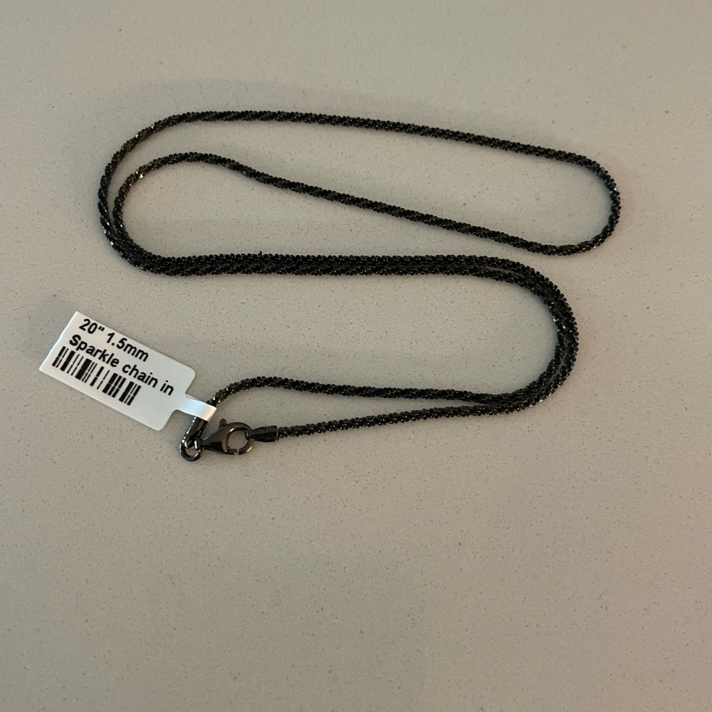 Black Sparkle Sterling Silver 925 Chain Necklace 20” long